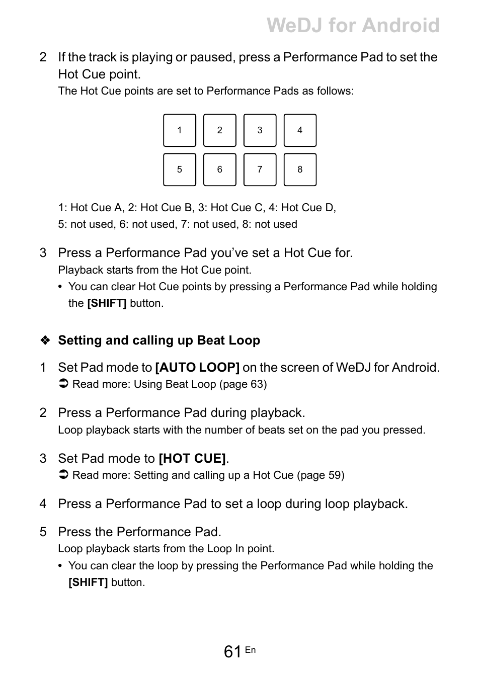 Wedj for android | Pioneer Dj DDJ-200 SmDJ Controller for WeDJ and rekordbox User Manual | Page 61 / 181