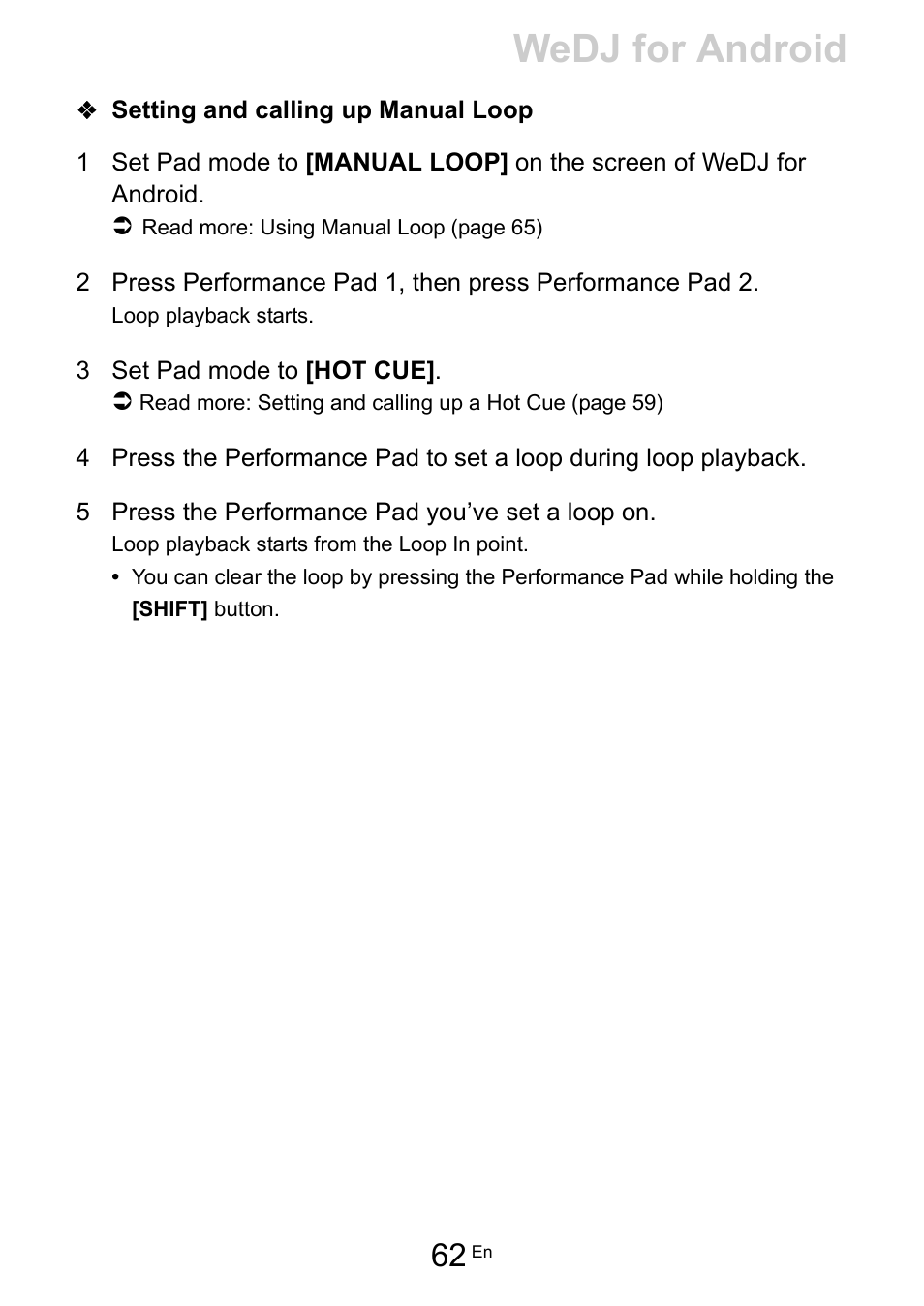 Wedj for android | Pioneer Dj DDJ-200 SmDJ Controller for WeDJ and rekordbox User Manual | Page 62 / 181