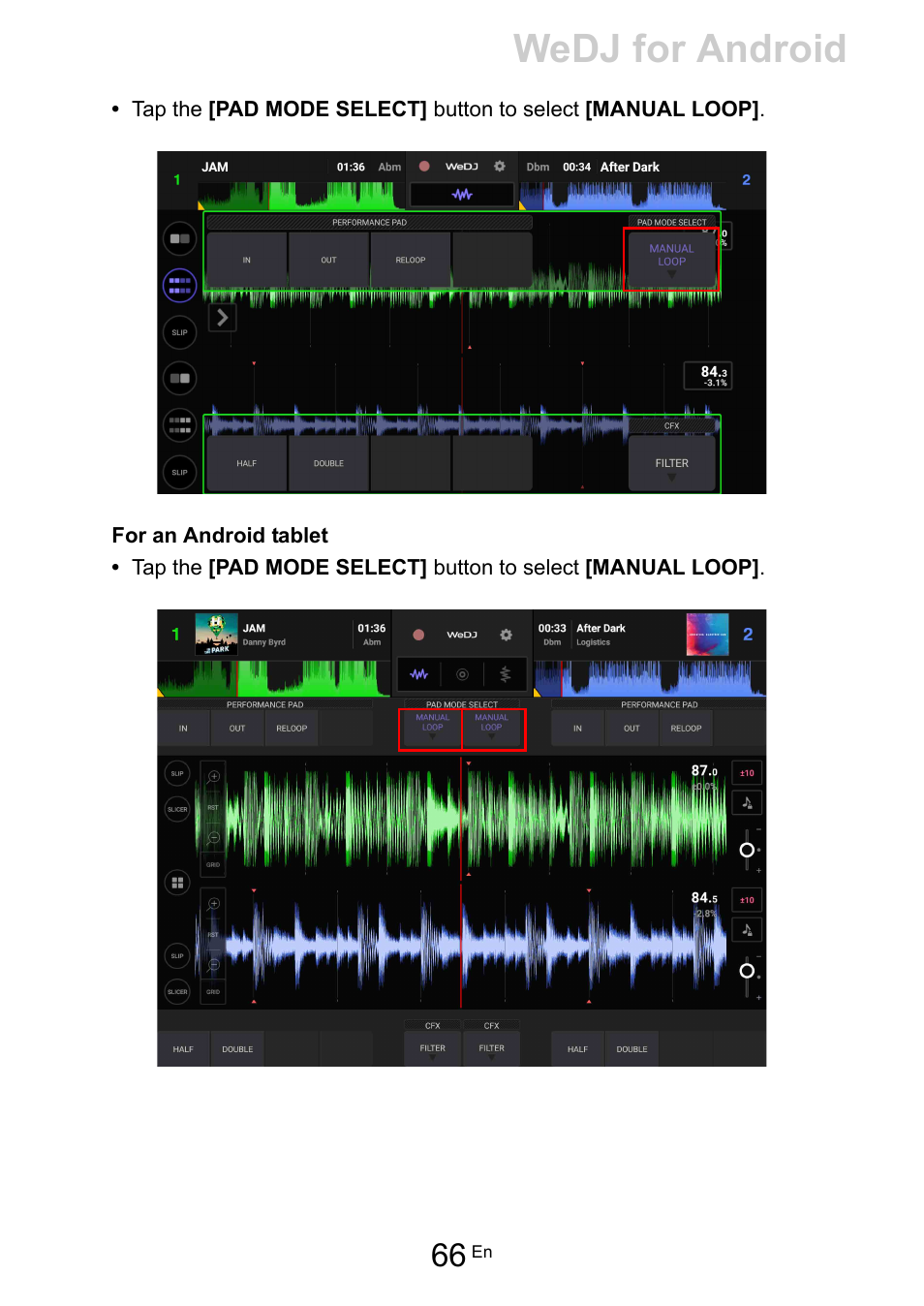 Wedj for android | Pioneer Dj DDJ-200 SmDJ Controller for WeDJ and rekordbox User Manual | Page 66 / 181