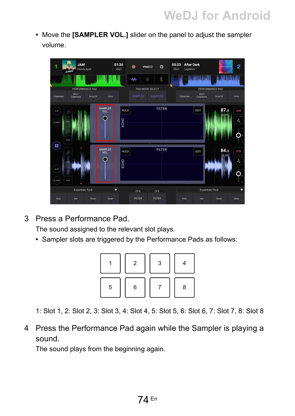 Wedj for android | Pioneer Dj DDJ-200 SmDJ Controller for WeDJ and rekordbox User Manual | Page 74 / 181