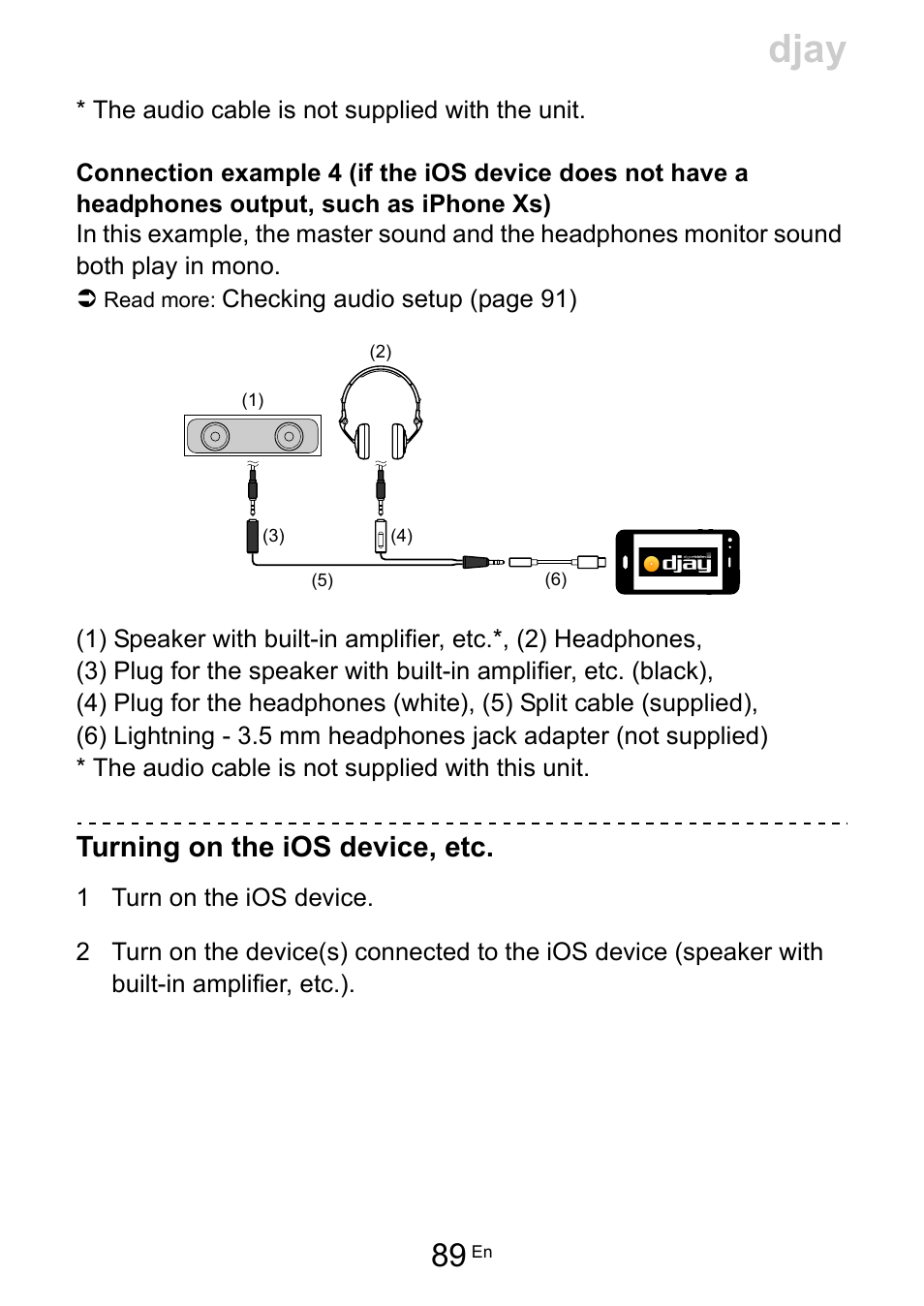 Djay, Turning on the ios device, etc | Pioneer Dj DDJ-200 SmDJ Controller for WeDJ and rekordbox User Manual | Page 89 / 181