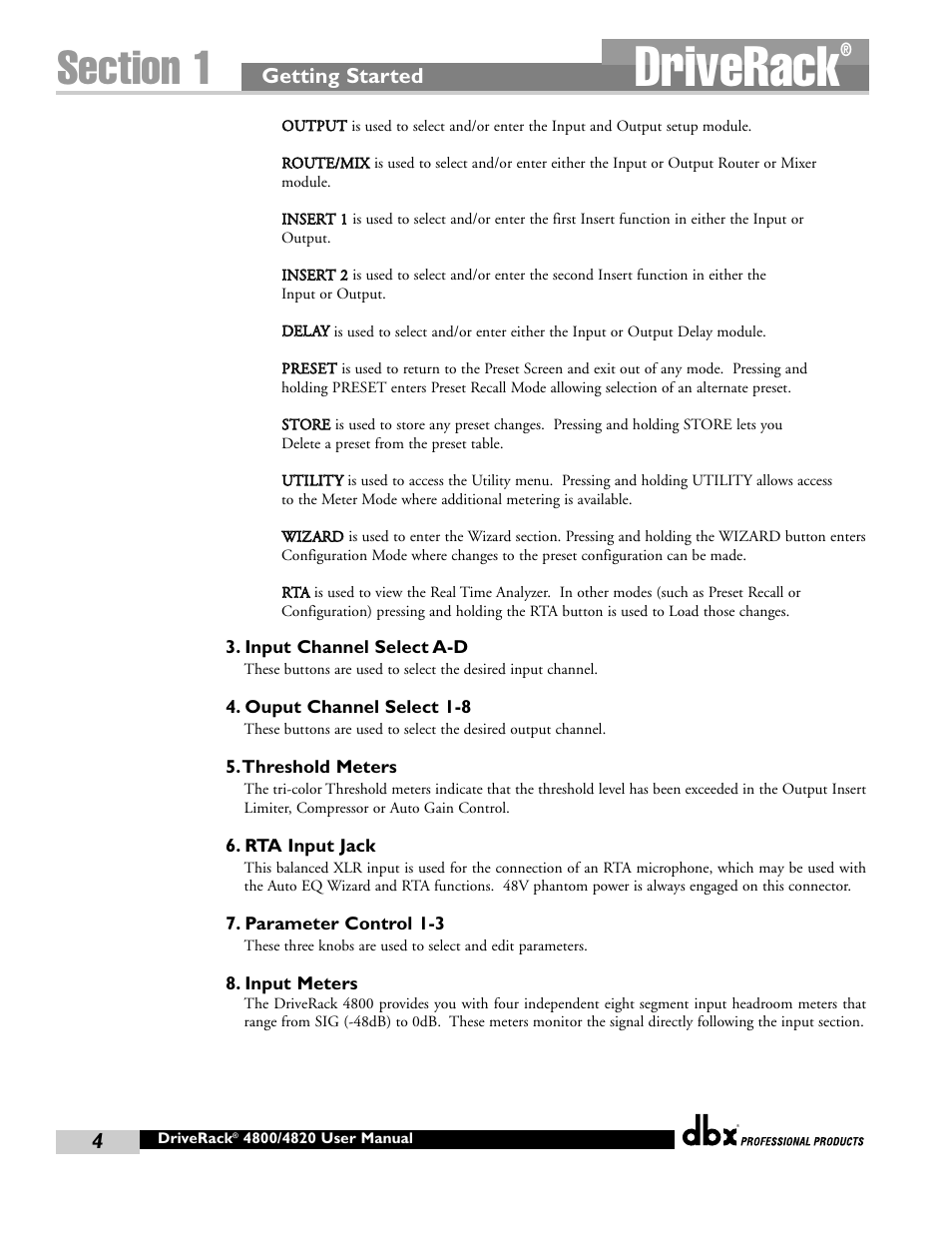 Driverack, Getting started | dbx Pro 4800 User Manual | Page 14 / 96