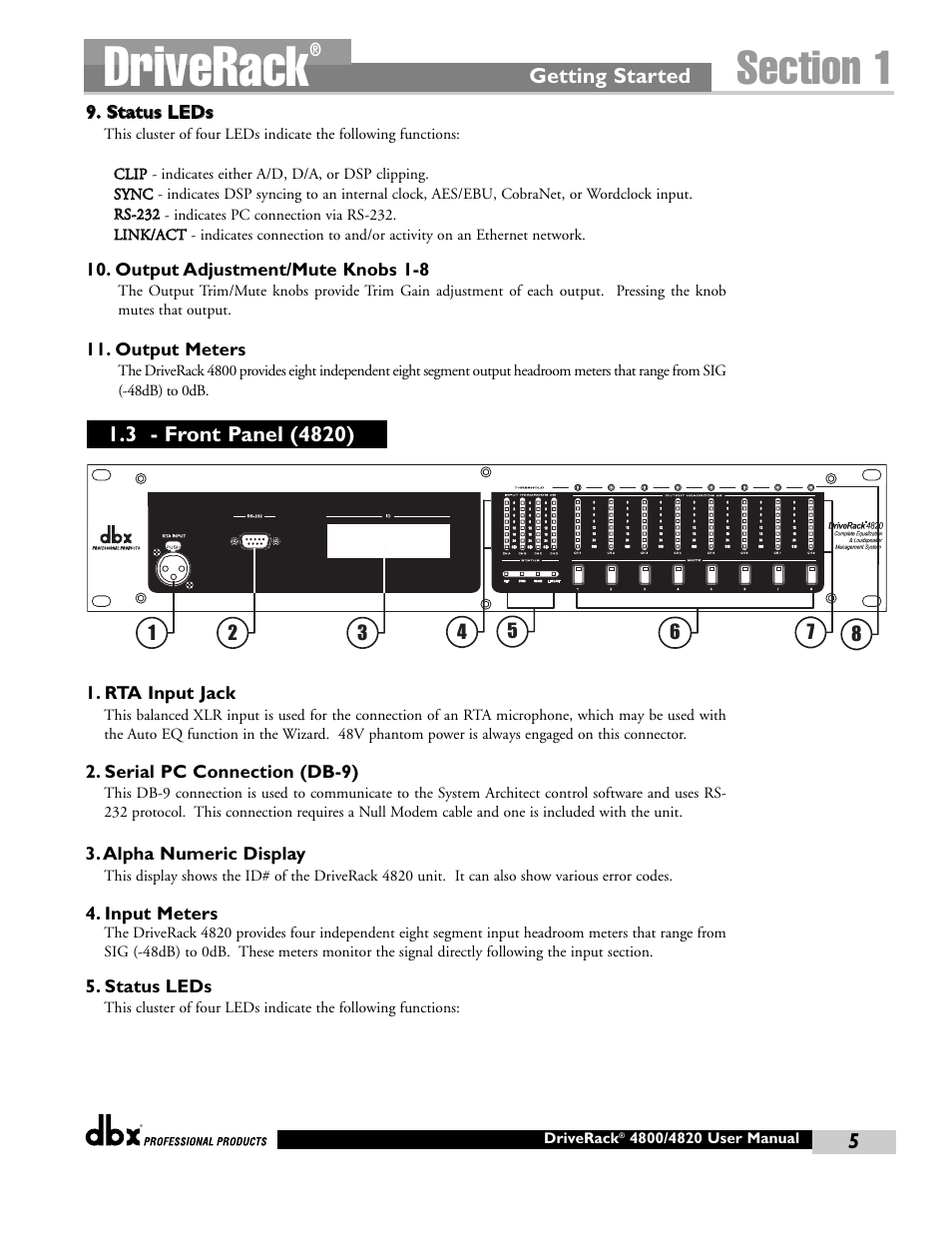 Driverack, Getting started | dbx Pro 4800 User Manual | Page 15 / 96