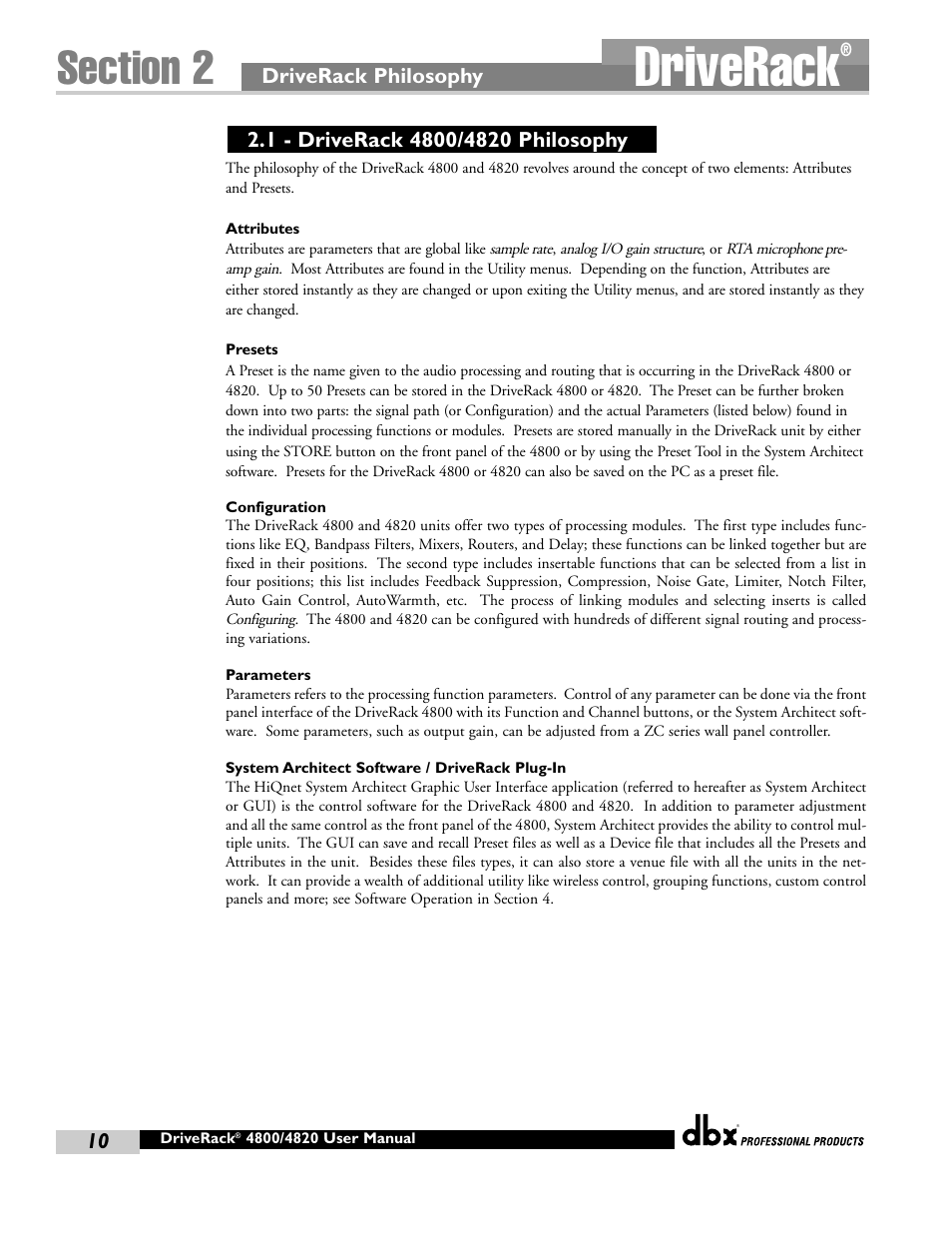 Driverack | dbx Pro 4800 User Manual | Page 20 / 96