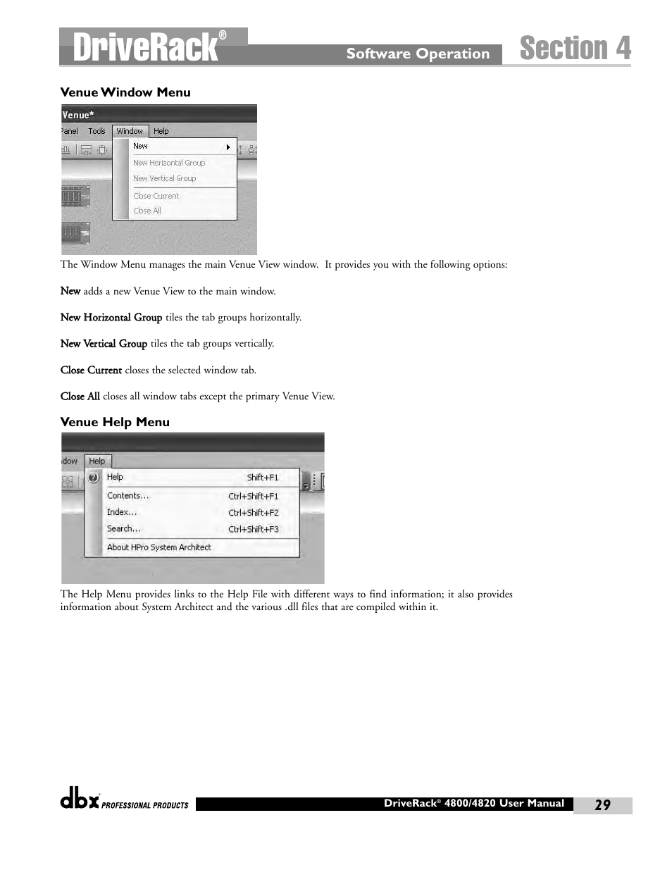 Driverack, 29 software operation | dbx Pro 4800 User Manual | Page 39 / 96
