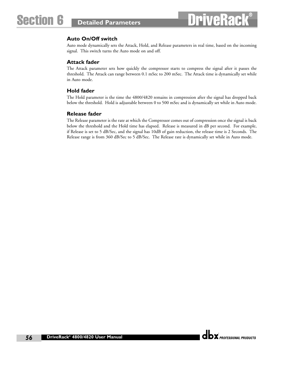 Driverack | dbx Pro 4800 User Manual | Page 66 / 96