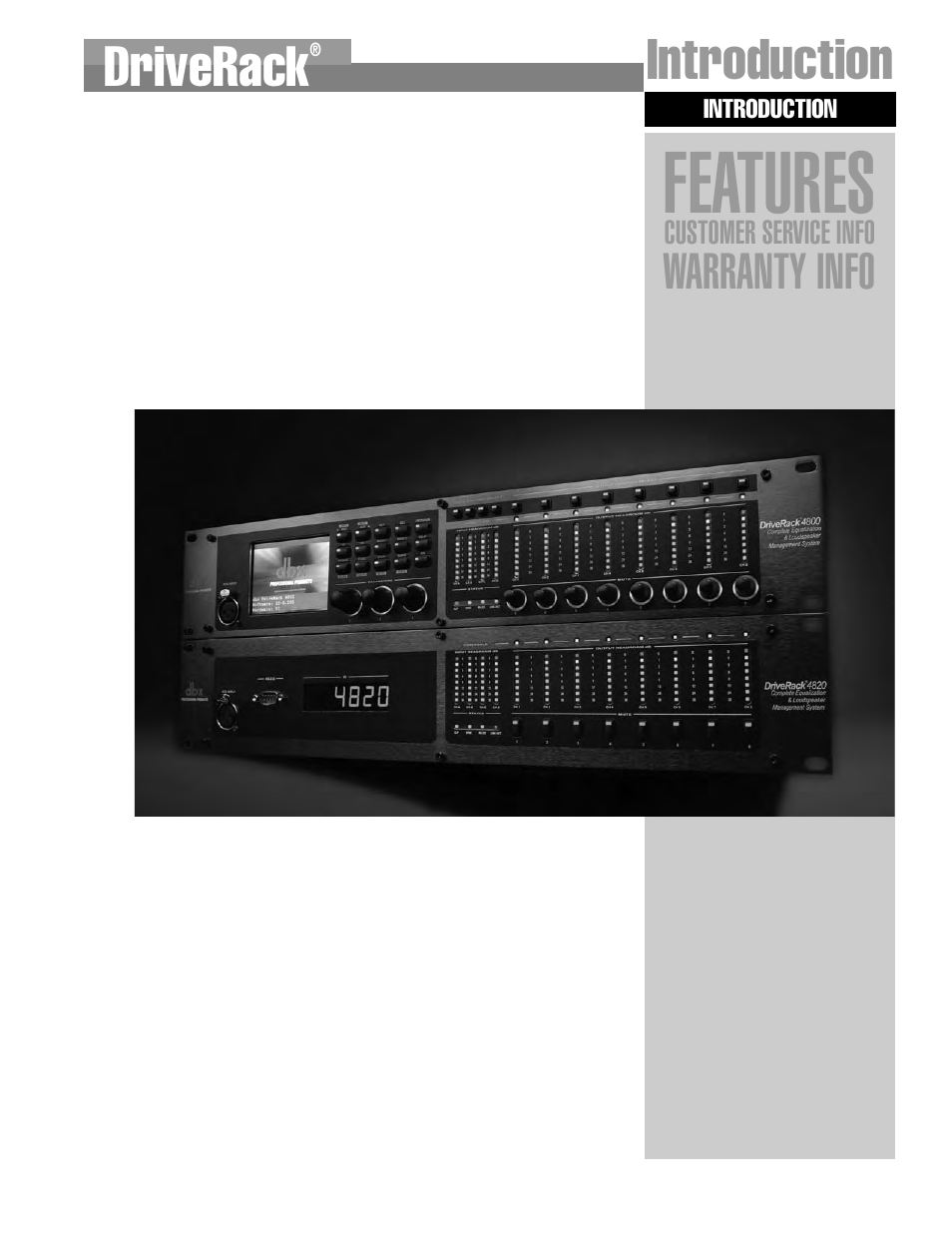 Features, Introduction, Driverack | dbx Pro 4800 User Manual | Page 7 / 96