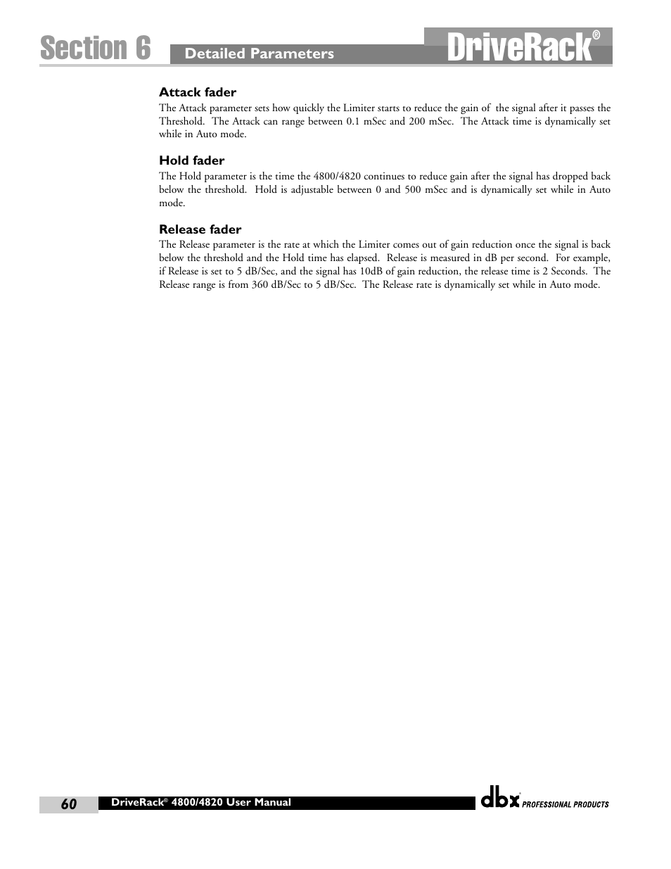 Driverack | dbx Pro 4800 User Manual | Page 70 / 96