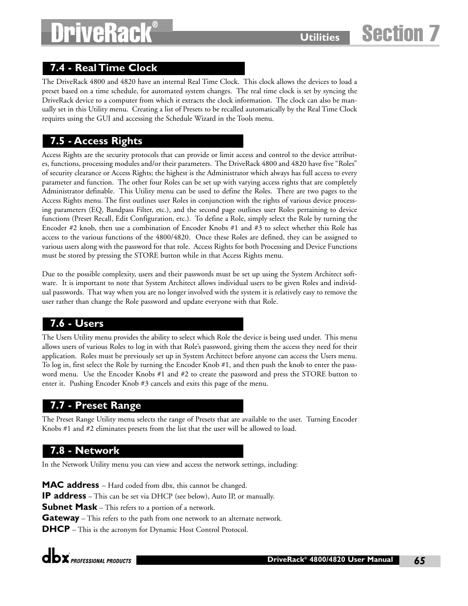 Driverack | dbx Pro 4800 User Manual | Page 75 / 96