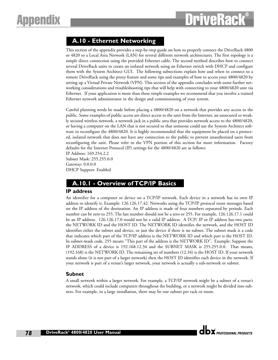 Driverack, Appendix | dbx Pro 4800 User Manual | Page 88 / 96