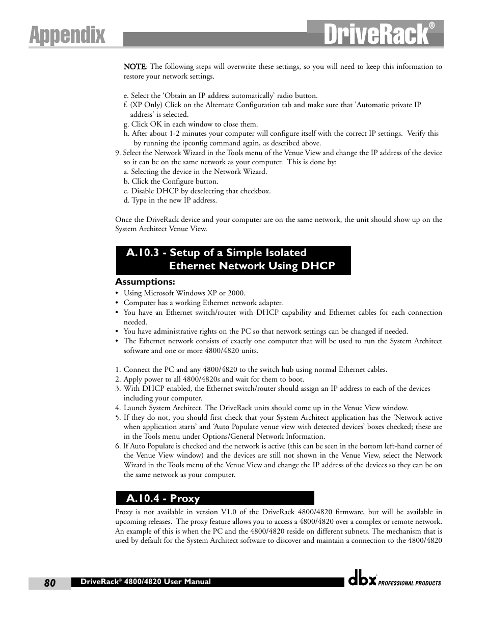 Driverack, Appendix | dbx Pro 4800 User Manual | Page 90 / 96