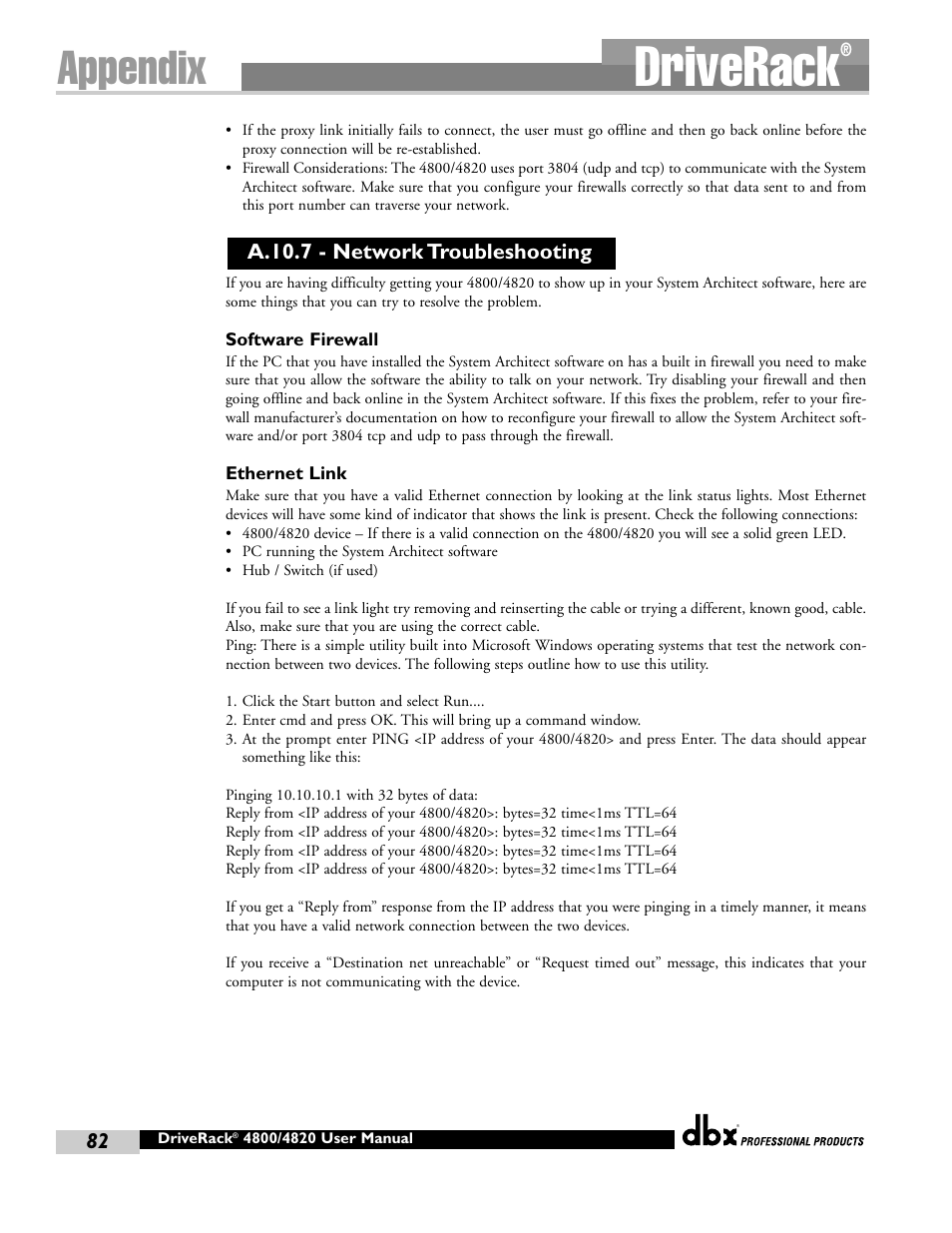 Driverack, Appendix | dbx Pro 4800 User Manual | Page 92 / 96