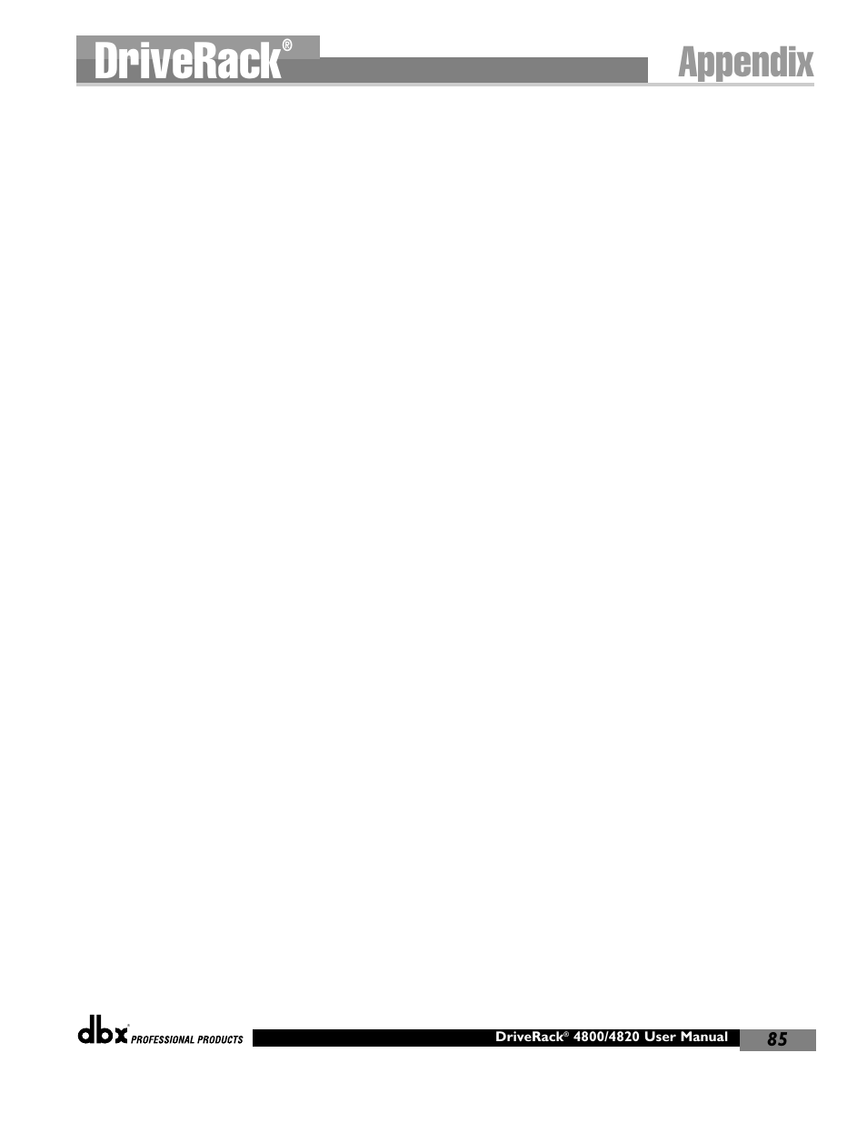 Driverack, Appendix | dbx Pro 4800 User Manual | Page 95 / 96