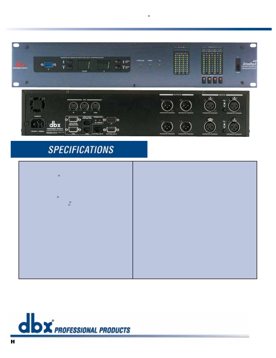 Driverack, Complete equalization management system | dbx Pro DriveRack 442 User Manual | Page 2 / 2