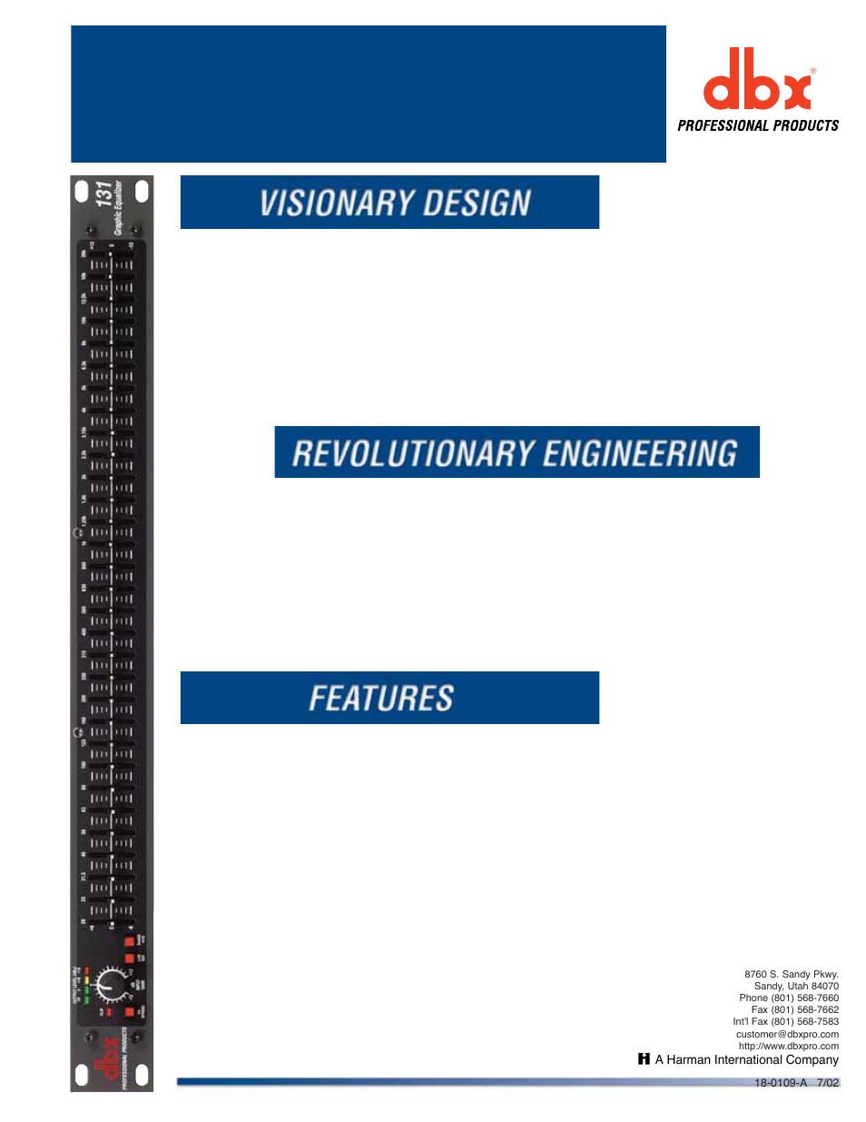 dbx Pro Single Channel 31-Band Graphic Equalizer 131 User Manual | 2 pages