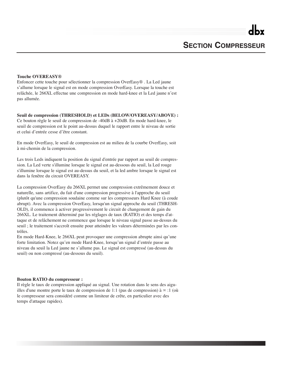 266xl, Compressor / gate | dbx Pro 266XL User Manual | Page 16 / 44