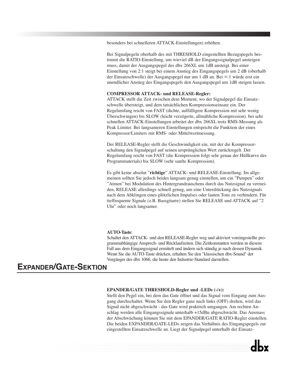 266xl, Compressor / gate | dbx Pro 266XL User Manual | Page 27 / 44