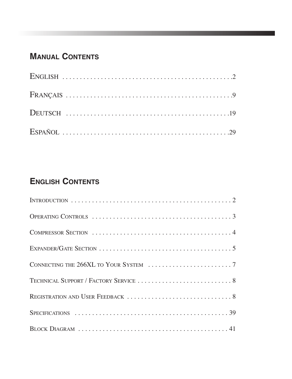 266xl, Compressor / gate | dbx Pro 266XL User Manual | Page 3 / 44