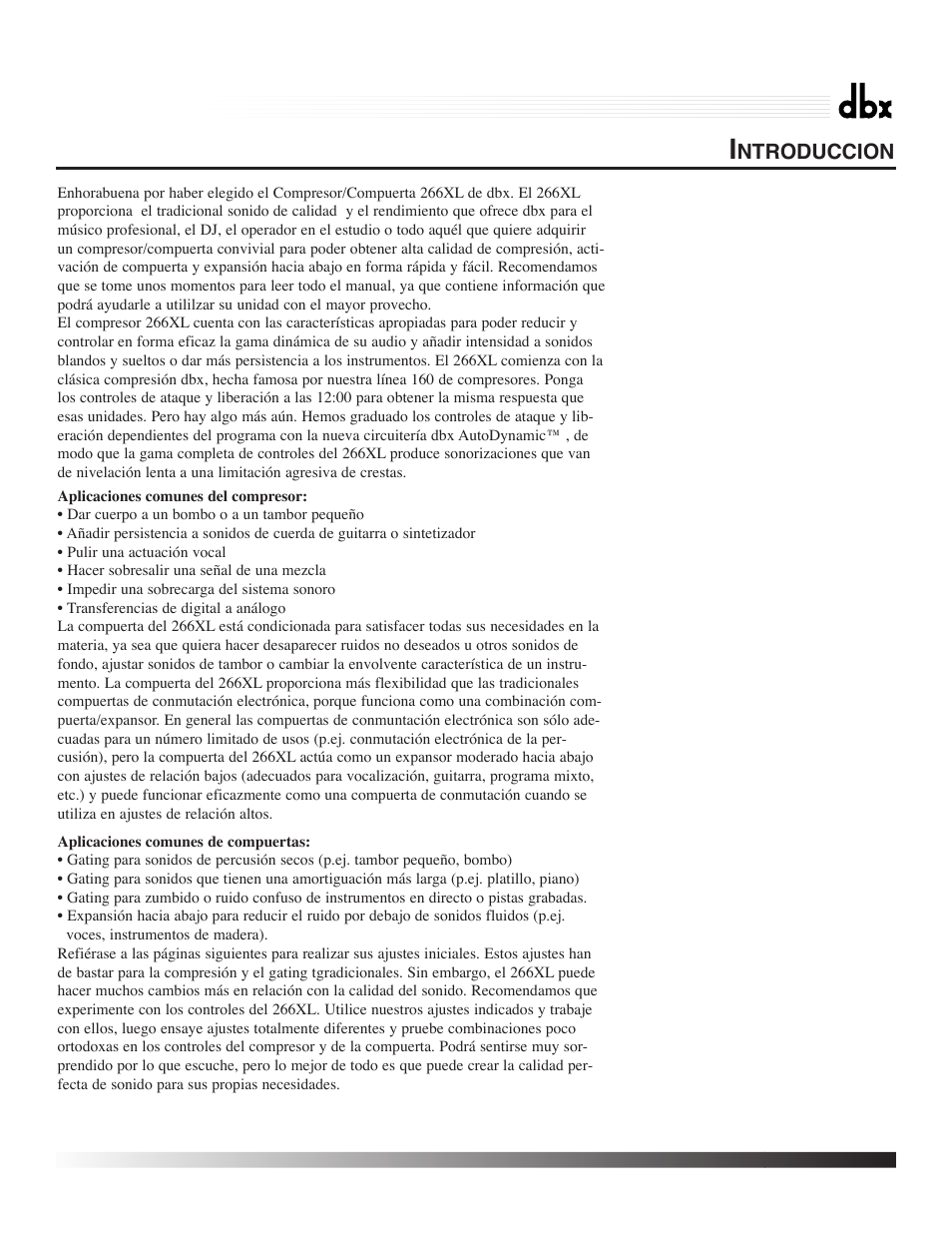 266xl, Compressor / gate | dbx Pro 266XL User Manual | Page 34 / 44