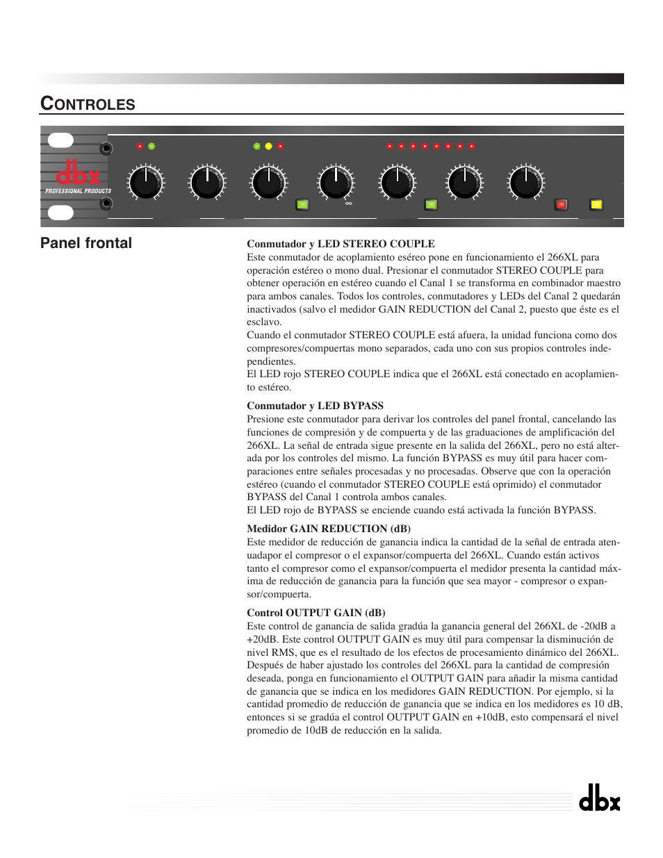 266xl, Compressor / gate, Ontroles panel frontal | Channel one | dbx Pro 266XL User Manual | Page 35 / 44