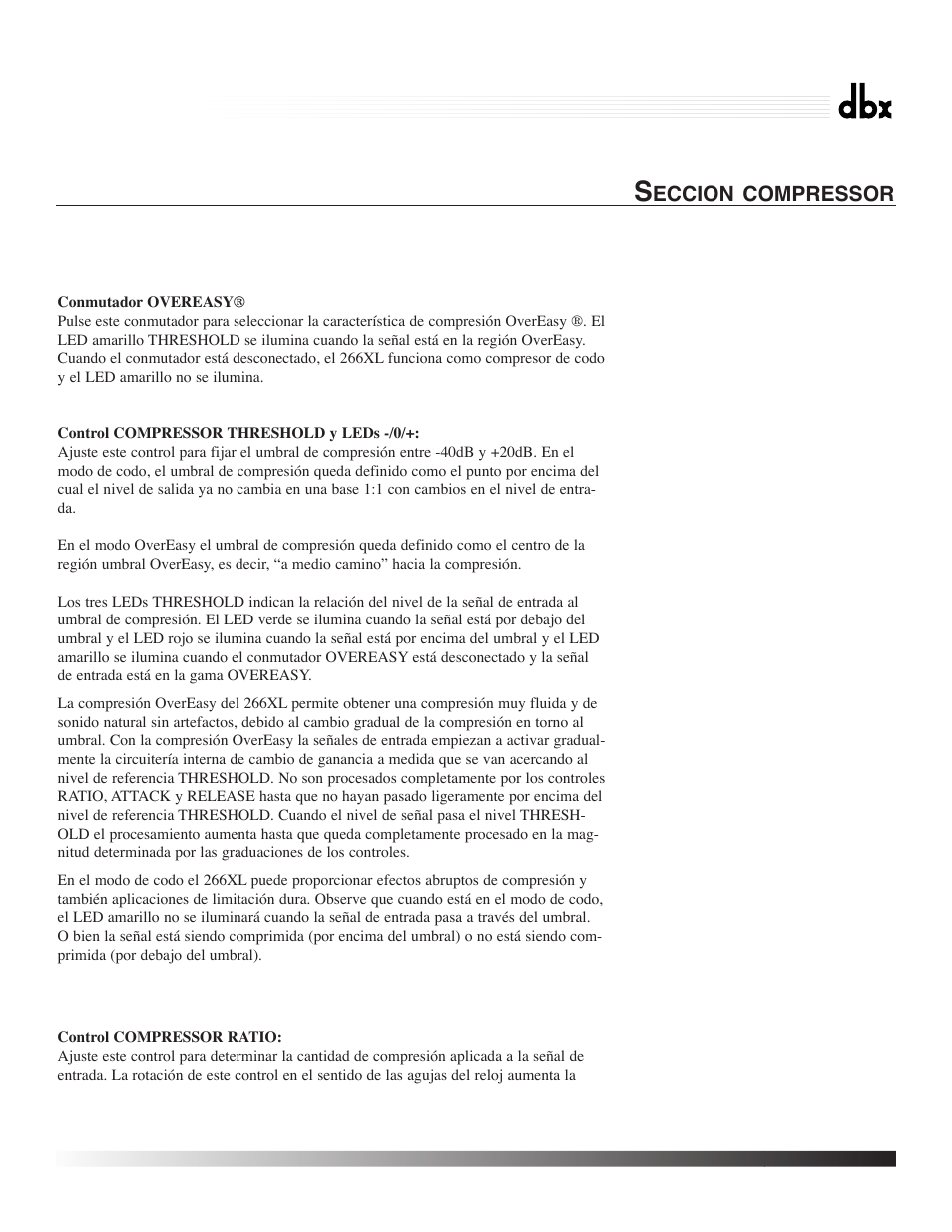 266xl, Compressor / gate | dbx Pro 266XL User Manual | Page 36 / 44