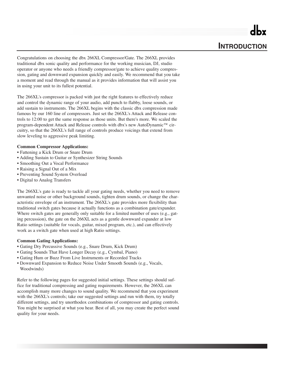 266xl, Compressor / gate | dbx Pro 266XL User Manual | Page 4 / 44