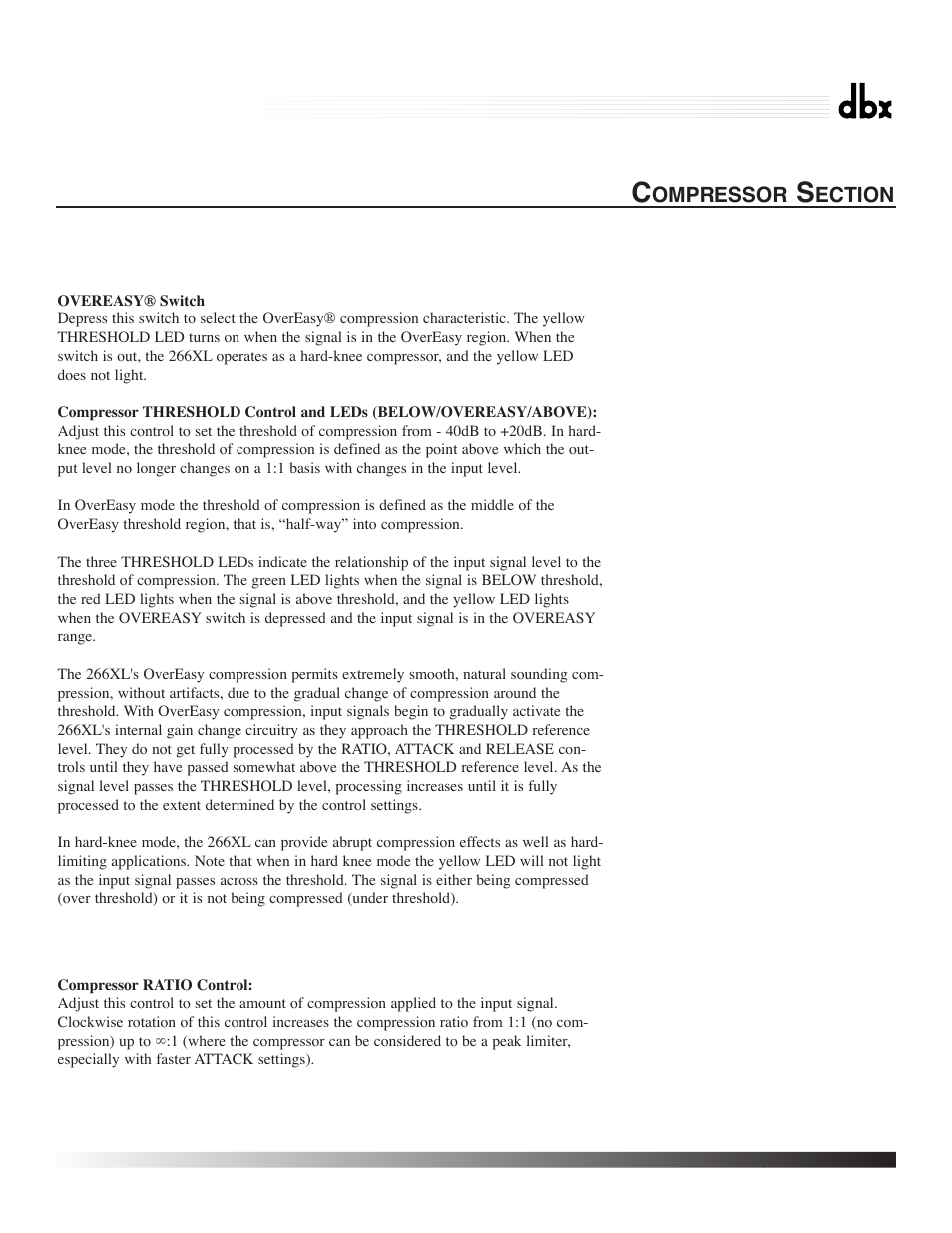 266xl, Compressor / gate | dbx Pro 266XL User Manual | Page 6 / 44