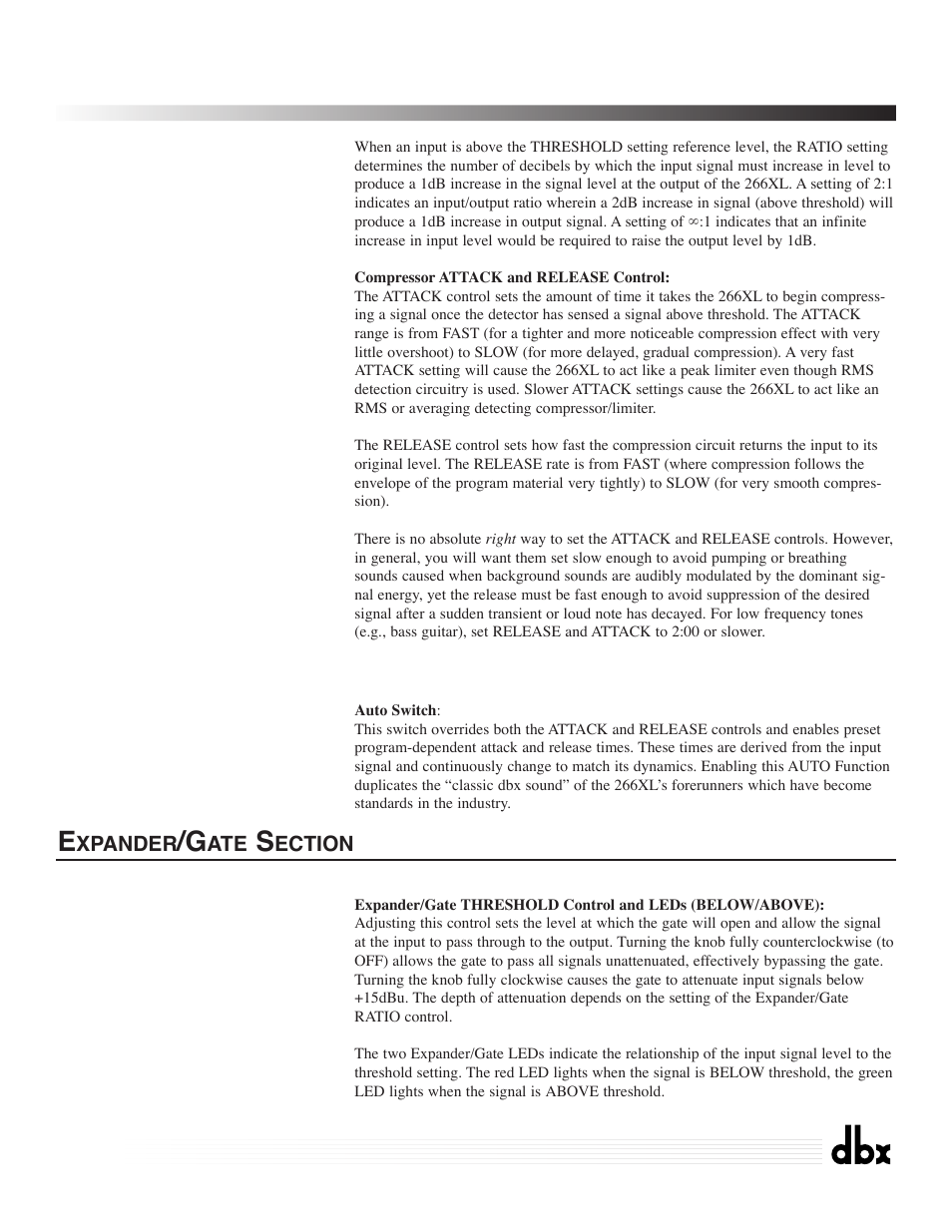 266xl, Compressor / gate | dbx Pro 266XL User Manual | Page 7 / 44