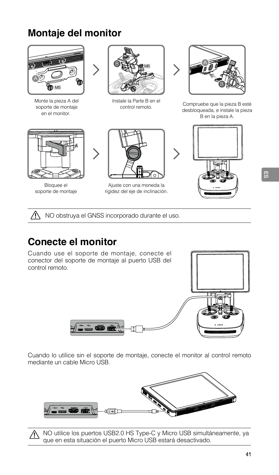 Montaje del monitor, Conecte el monitor | DJI CrystalSky 5.5" High-Brightness Monitor User Manual | Page 42 / 78