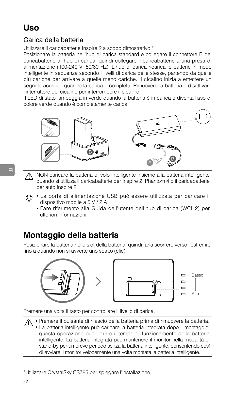 Montaggio della batteria, Carica della batteria | DJI CrystalSky 5.5" High-Brightness Monitor User Manual | Page 53 / 78