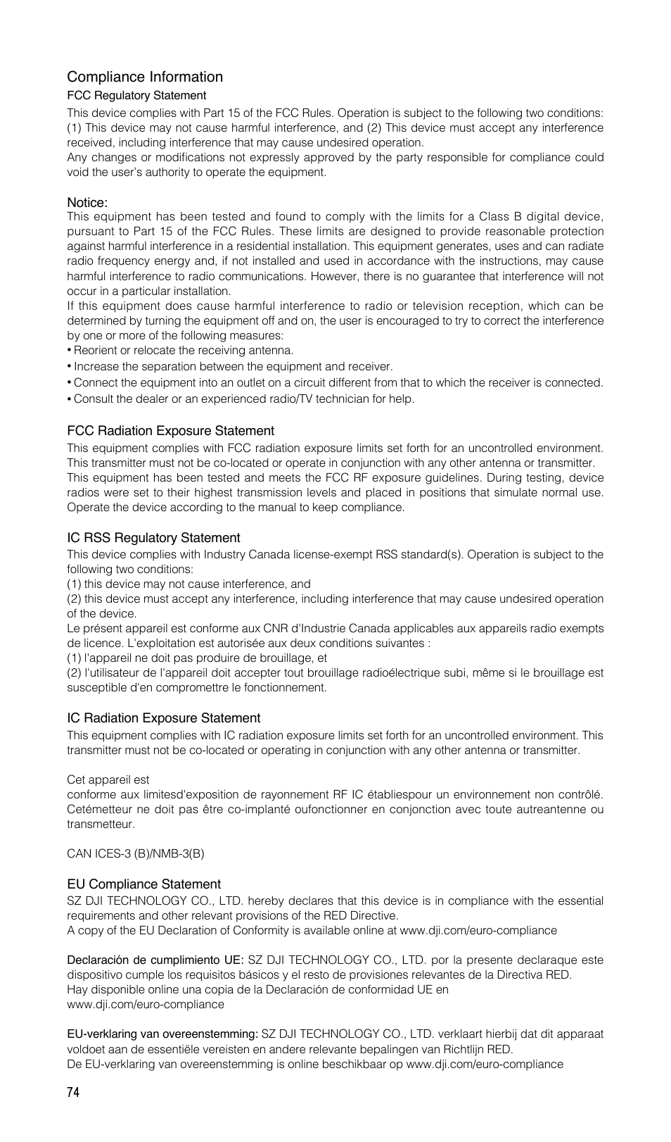 Compliance information | DJI CrystalSky 5.5" High-Brightness Monitor User Manual | Page 75 / 78
