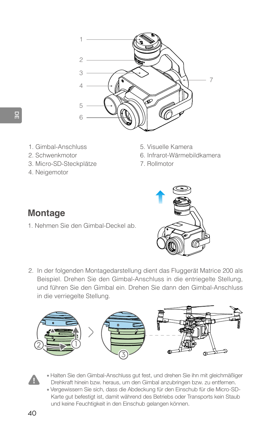 Montage | DJI Zenmuse XT2 Dual 4K/Drone Thermal Camera (19mm, 9 Hz, 336 x 256) User Manual | Page 42 / 97
