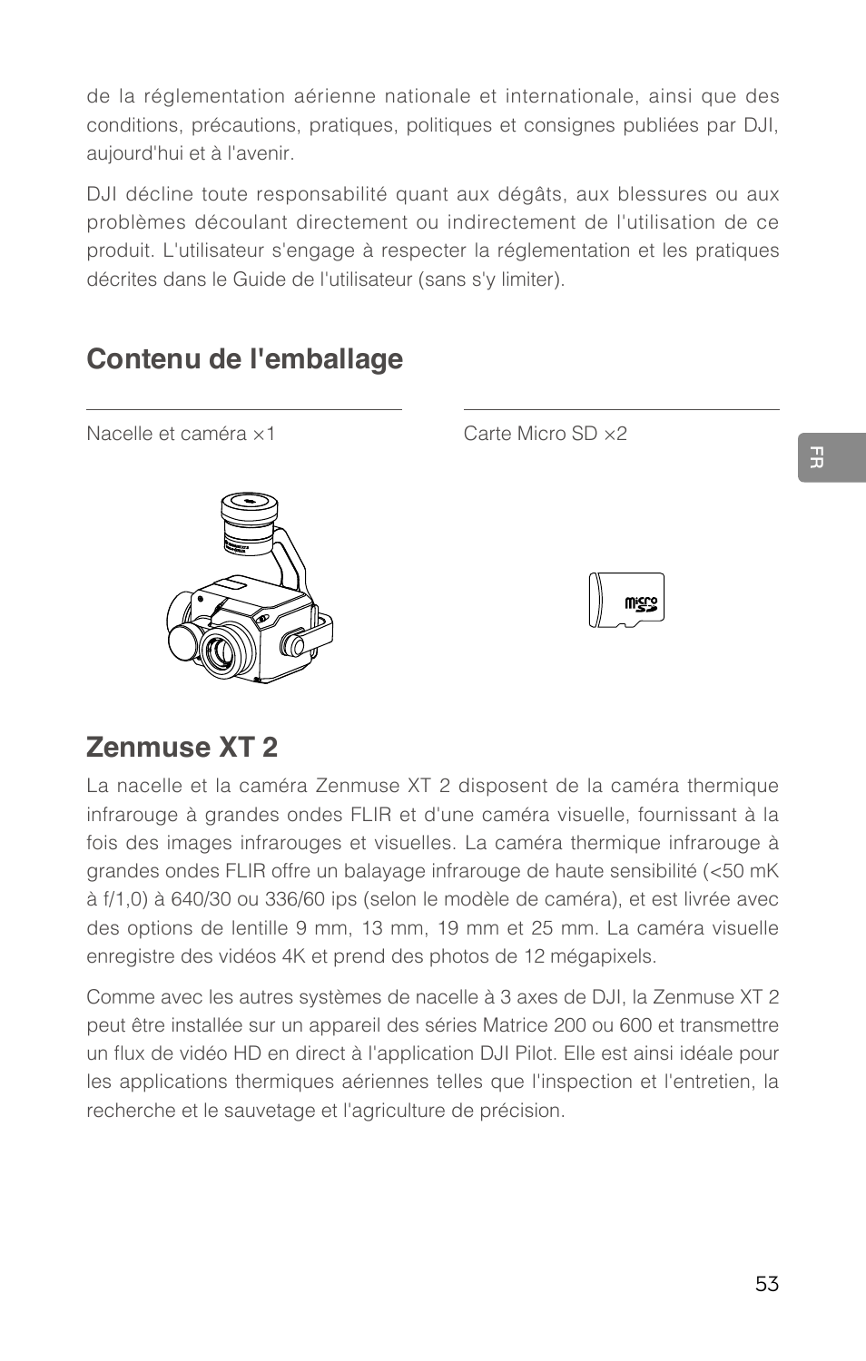 Contenu de l'emballage, Zenmuse xt 2 | DJI Zenmuse XT2 Dual 4K/Drone Thermal Camera (19mm, 9 Hz, 336 x 256) User Manual | Page 55 / 97