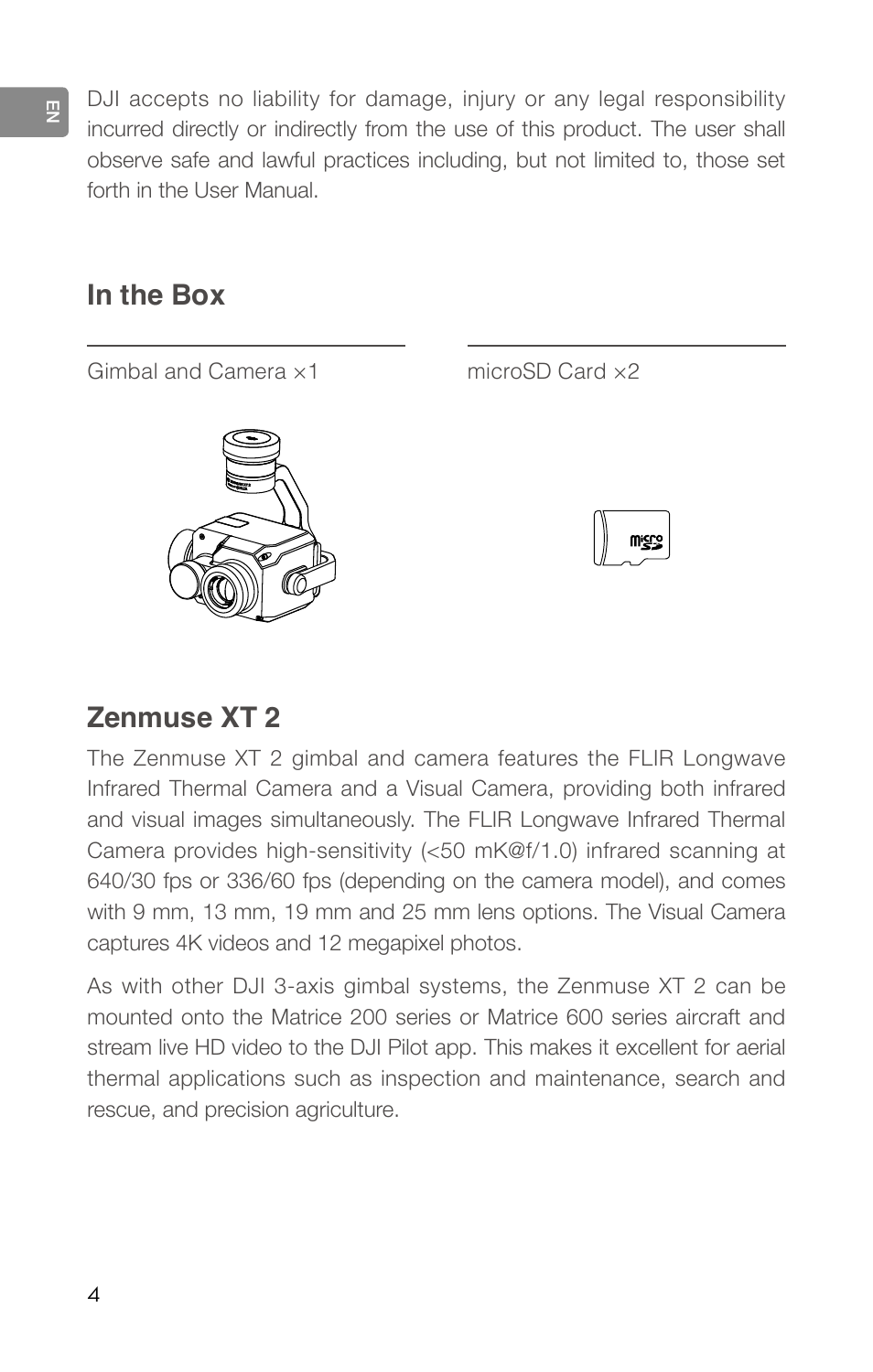 DJI Zenmuse XT2 Dual 4K/Drone Thermal Camera (19mm, 9 Hz, 336 x 256) User Manual | Page 6 / 97