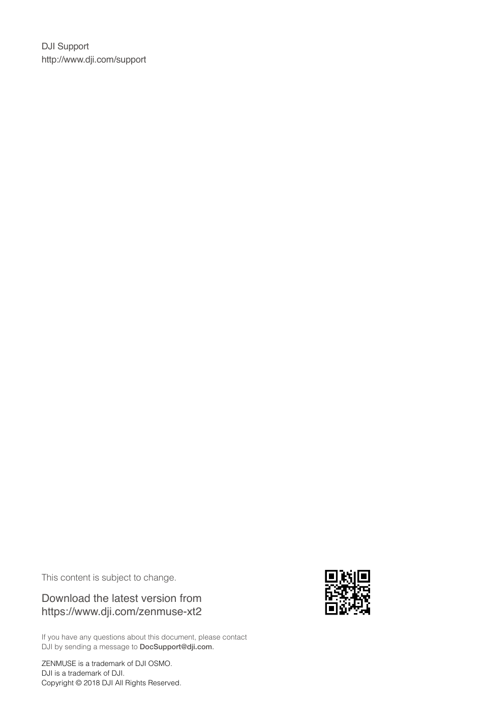DJI Zenmuse XT2 Dual 4K/Drone Thermal Camera (19mm, 9 Hz, 336 x 256) User Manual | Page 18 / 18