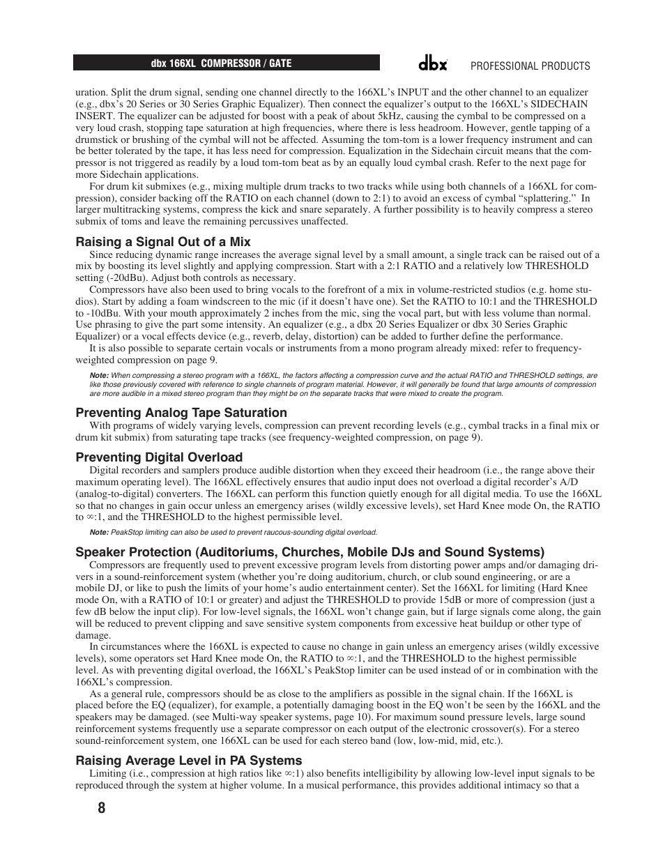 dbx Pro 166XL User Manual | Page 10 / 60