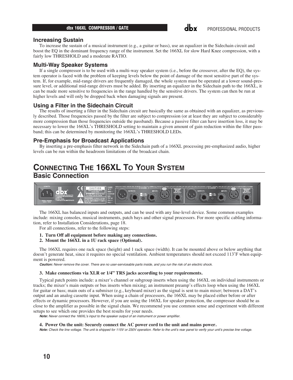 166xl t, Basic connection | dbx Pro 166XL User Manual | Page 12 / 60