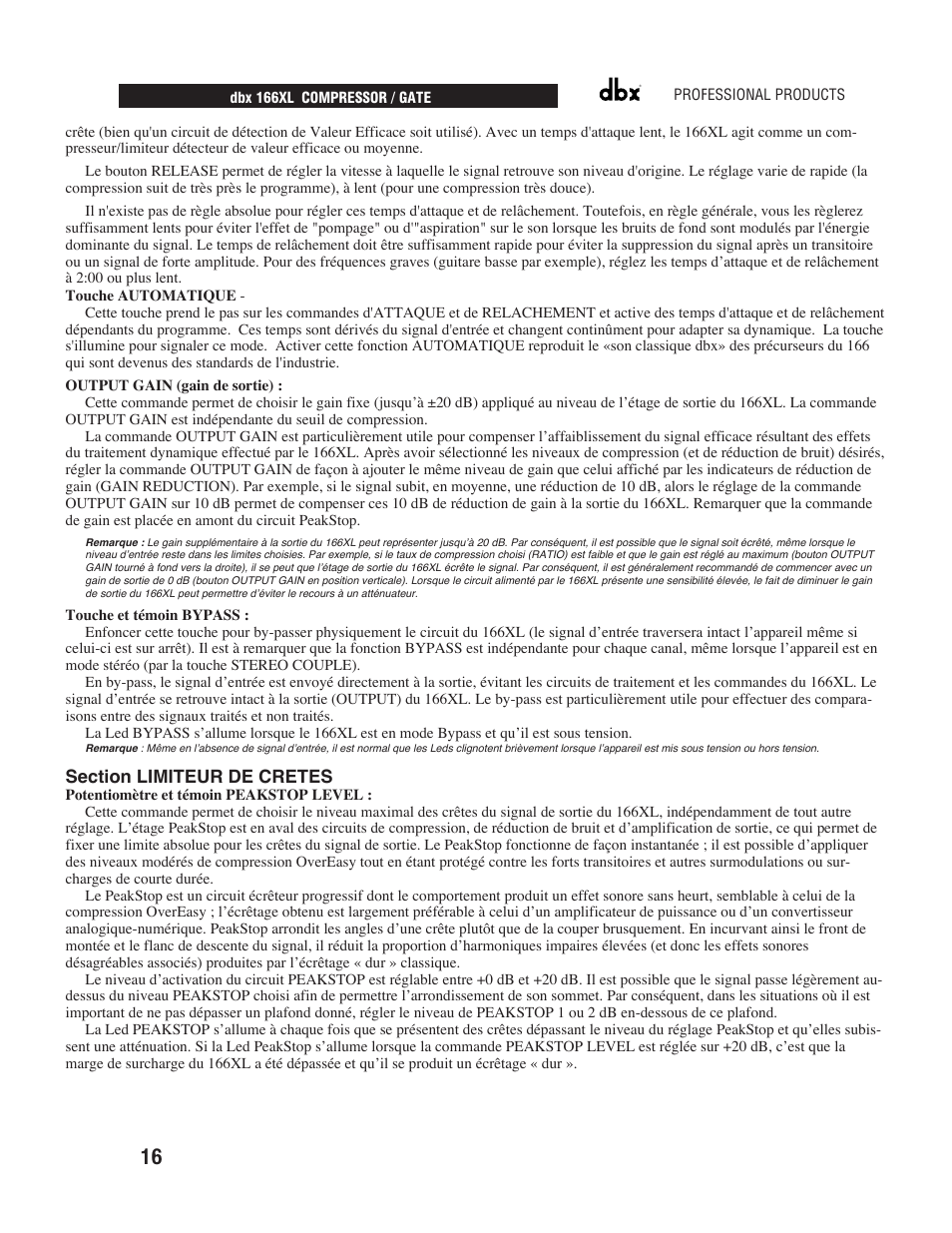 dbx Pro 166XL User Manual | Page 18 / 60
