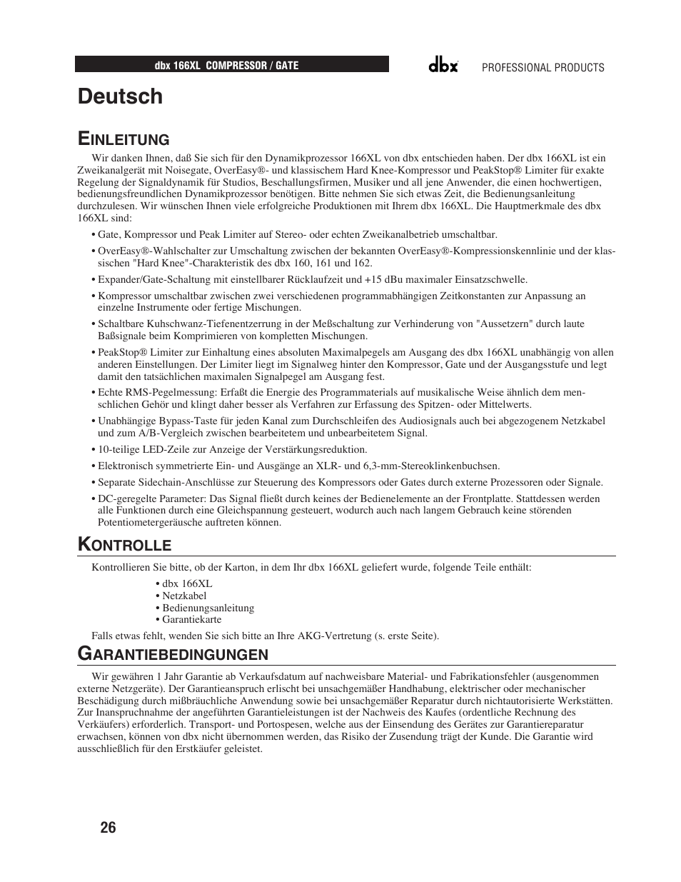 Deutsch | dbx Pro 166XL User Manual | Page 28 / 60