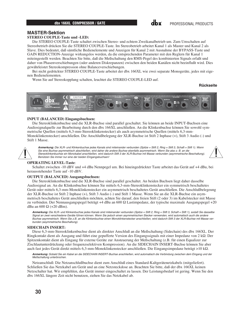 Master-sektion | dbx Pro 166XL User Manual | Page 32 / 60