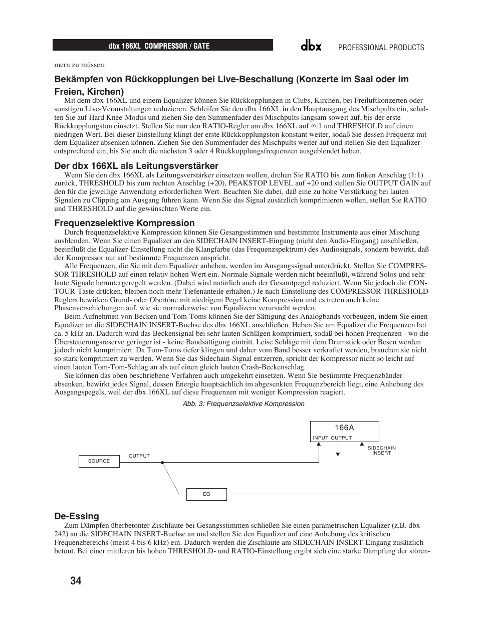 Der dbx 166xl als leitungsverstärker, Frequenzselektive kompression, De-essing | dbx Pro 166XL User Manual | Page 36 / 60