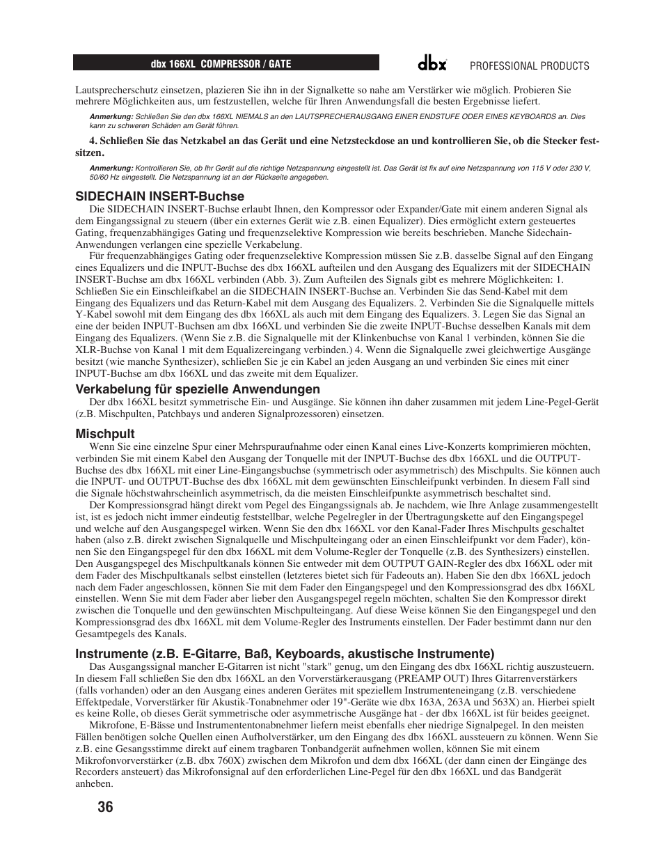 dbx Pro 166XL User Manual | Page 38 / 60