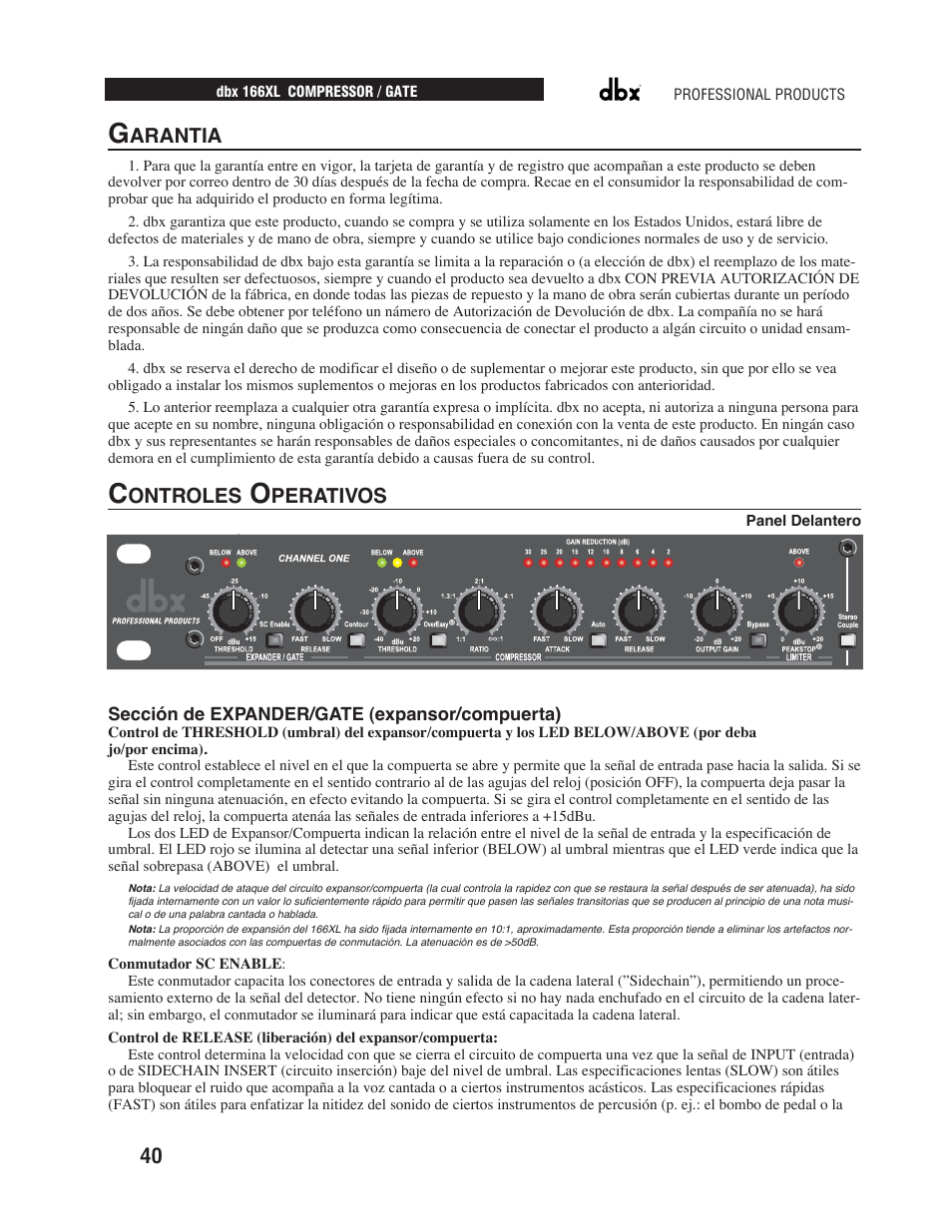 Arantia, Ontroles, Perativos | dbx Pro 166XL User Manual | Page 42 / 60