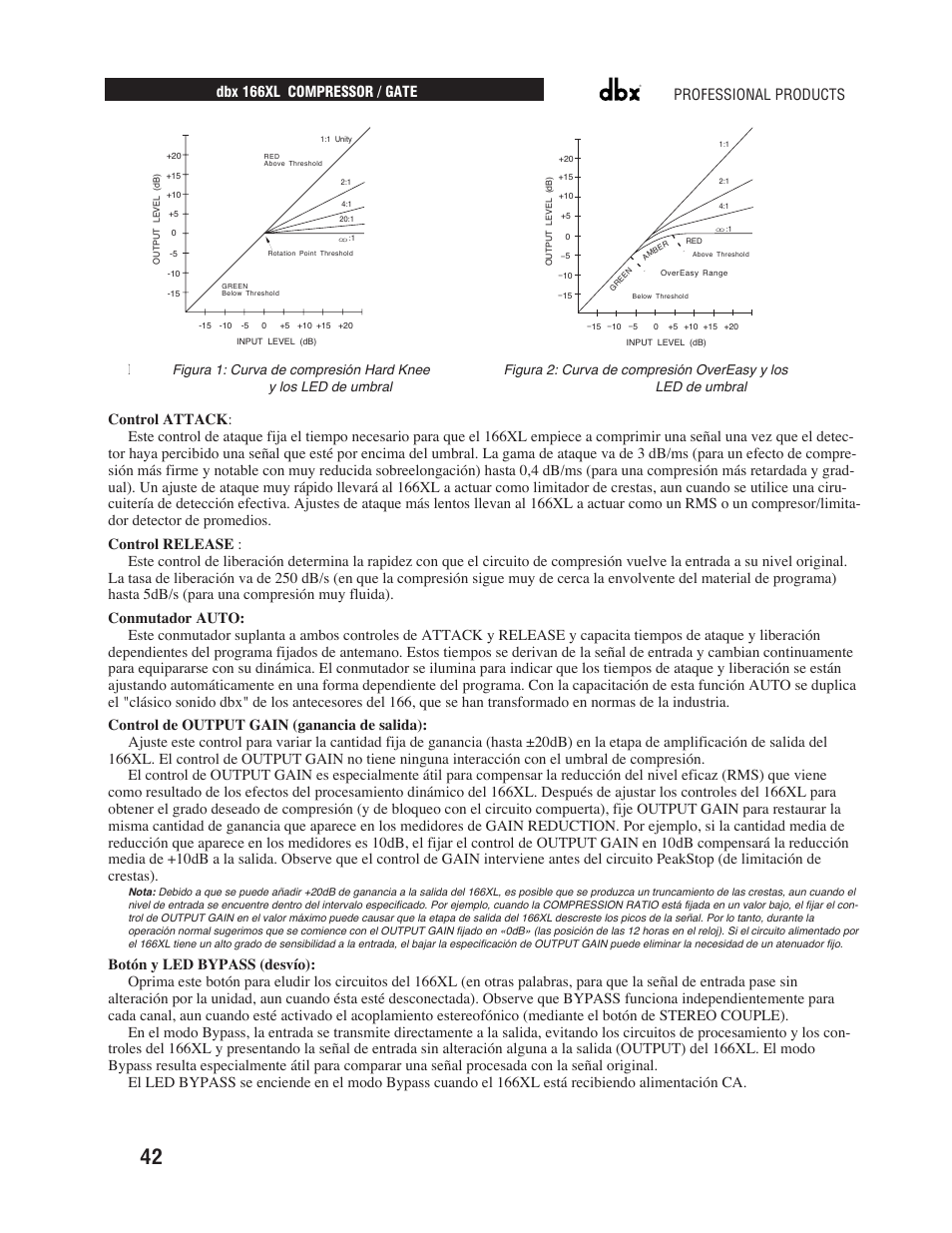 Professional products dbx 166xl compressor / gate | dbx Pro 166XL User Manual | Page 44 / 60