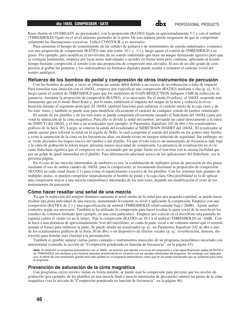 dbx Pro 166XL User Manual | Page 48 / 60
