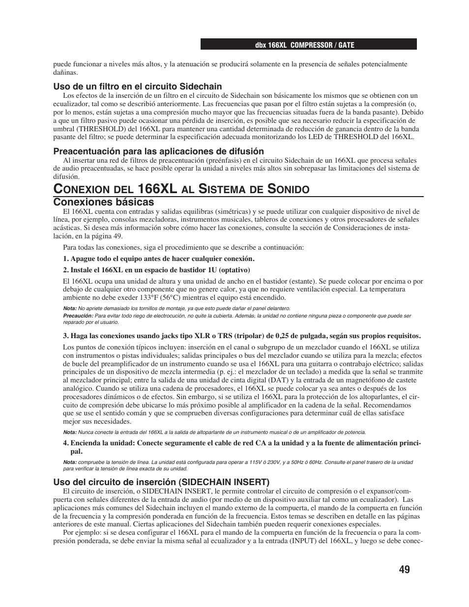 166xl, Conexiones básicas | dbx Pro 166XL User Manual | Page 51 / 60