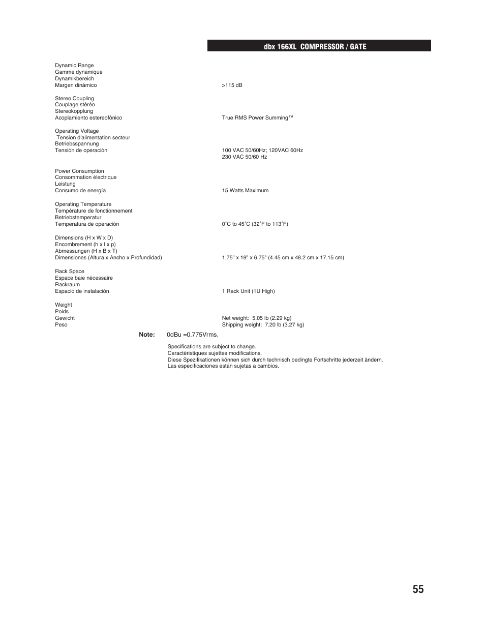 Dbx 166xl compressor / gate | dbx Pro 166XL User Manual | Page 57 / 60