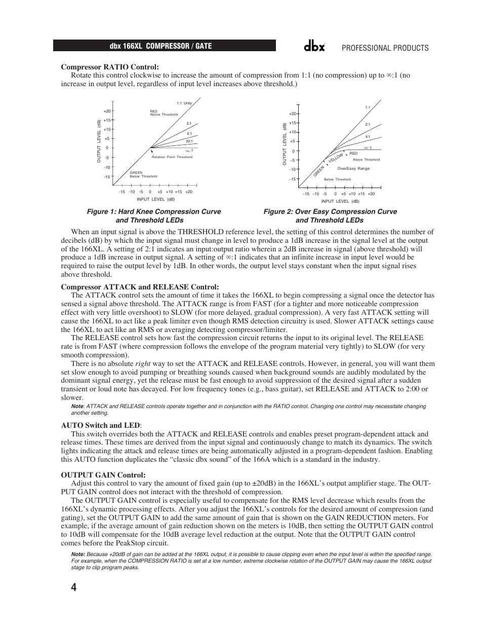Professional products dbx 166xl compressor / gate | dbx Pro 166XL User Manual | Page 6 / 60