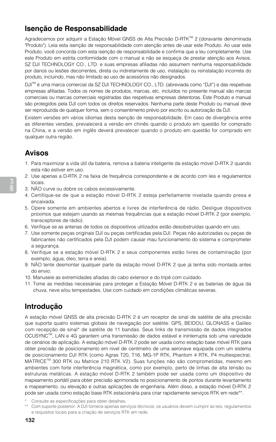 Guia do usuário, Isenção de responsabilidade, Avisos | Introdução | DJI D-RTK 2 High-Precision GNSS Mobile Station User Manual | Page 133 / 163