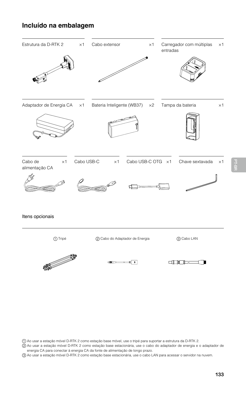 Incluído na embalagem | DJI D-RTK 2 High-Precision GNSS Mobile Station User Manual | Page 134 / 163